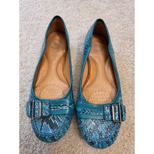 Nurture Teal Blue Snakeskin Embossed Leather Buckle Ballet Flats Womens 7.5 M